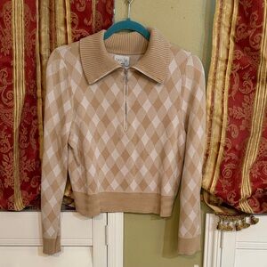 SAYLOR Beige Argyle Turtleneck Sweater